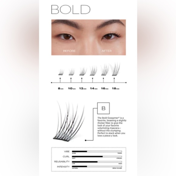 Lashify False Eyelashes Gossamer Lashes Black Bold 8mm - Picture 2 of 2